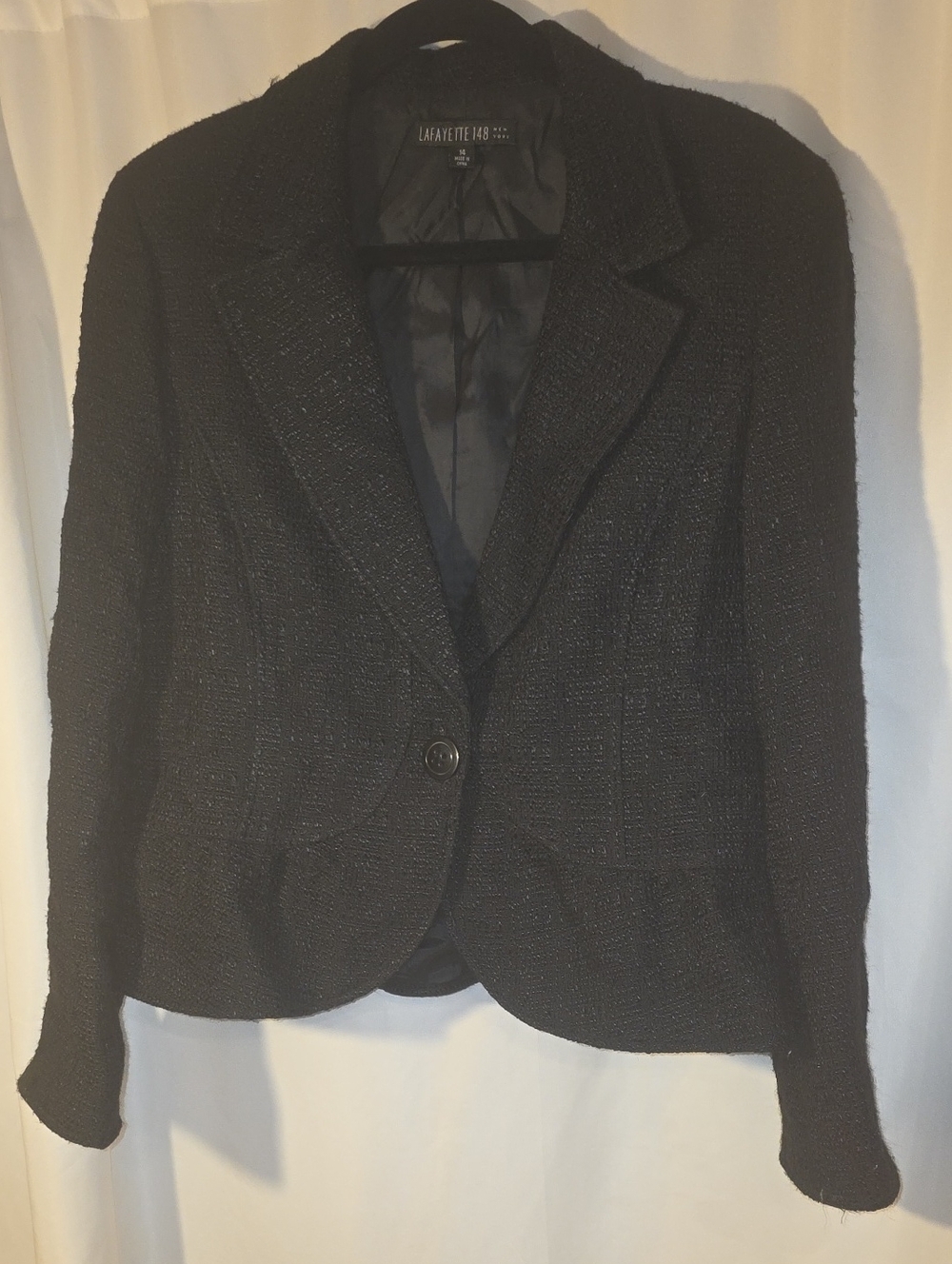 Lafayette 148 New York Virgin Wool Blend Black Textured Single-Button Blazer 14